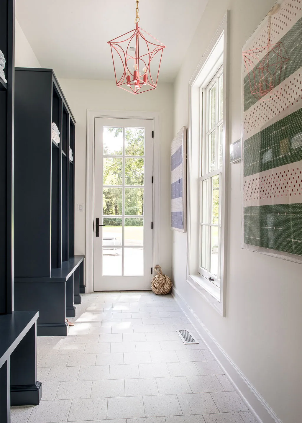 Pool house back hall with lockers