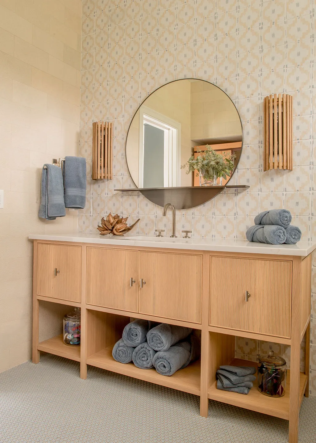 Pool House bathroom with natural look vanity