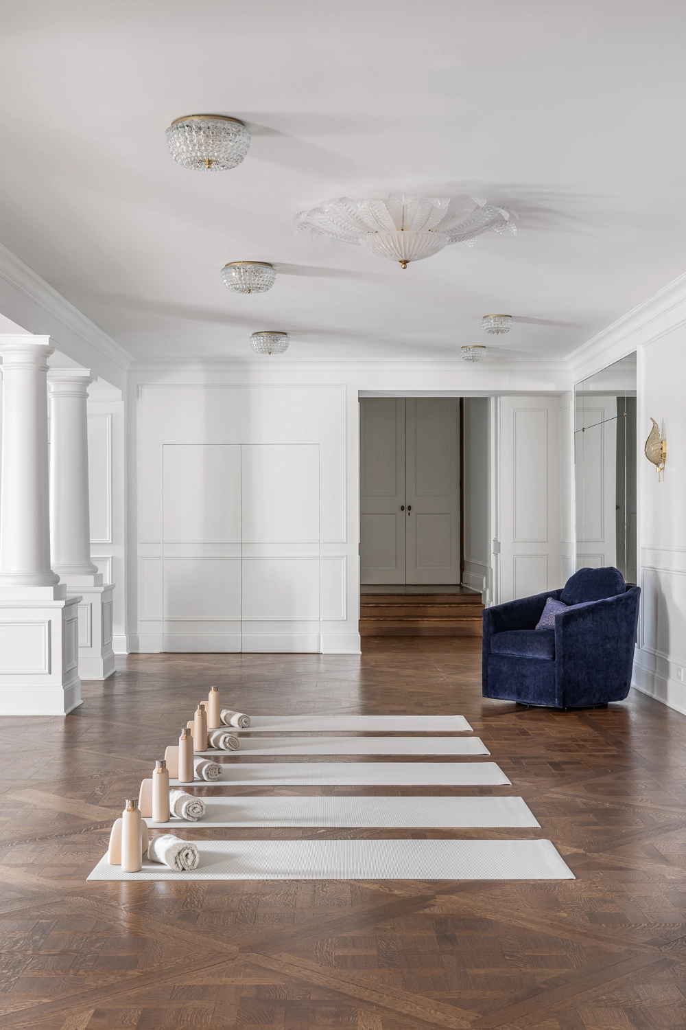 image of Traditional Home Gym, with yoga mats laid out in front of modern artwork