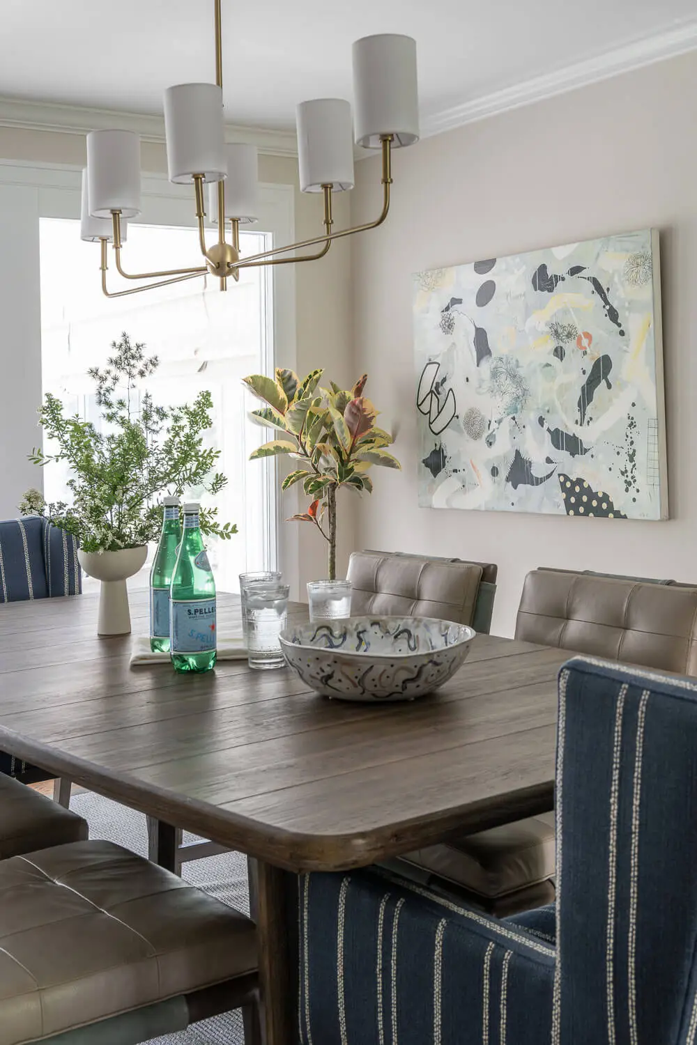 functional dining room with colorful artwork
