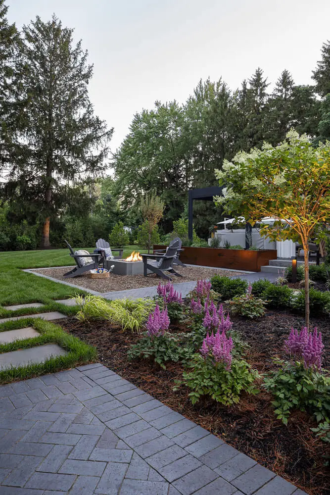 floral landscaping in backyard