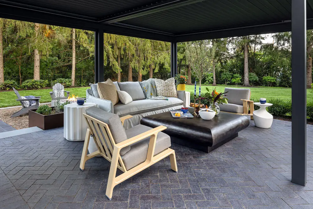 wood and grey outdoor chairs and couch