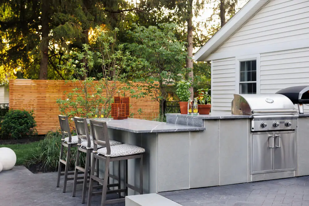 outdoor two-level stone bar
