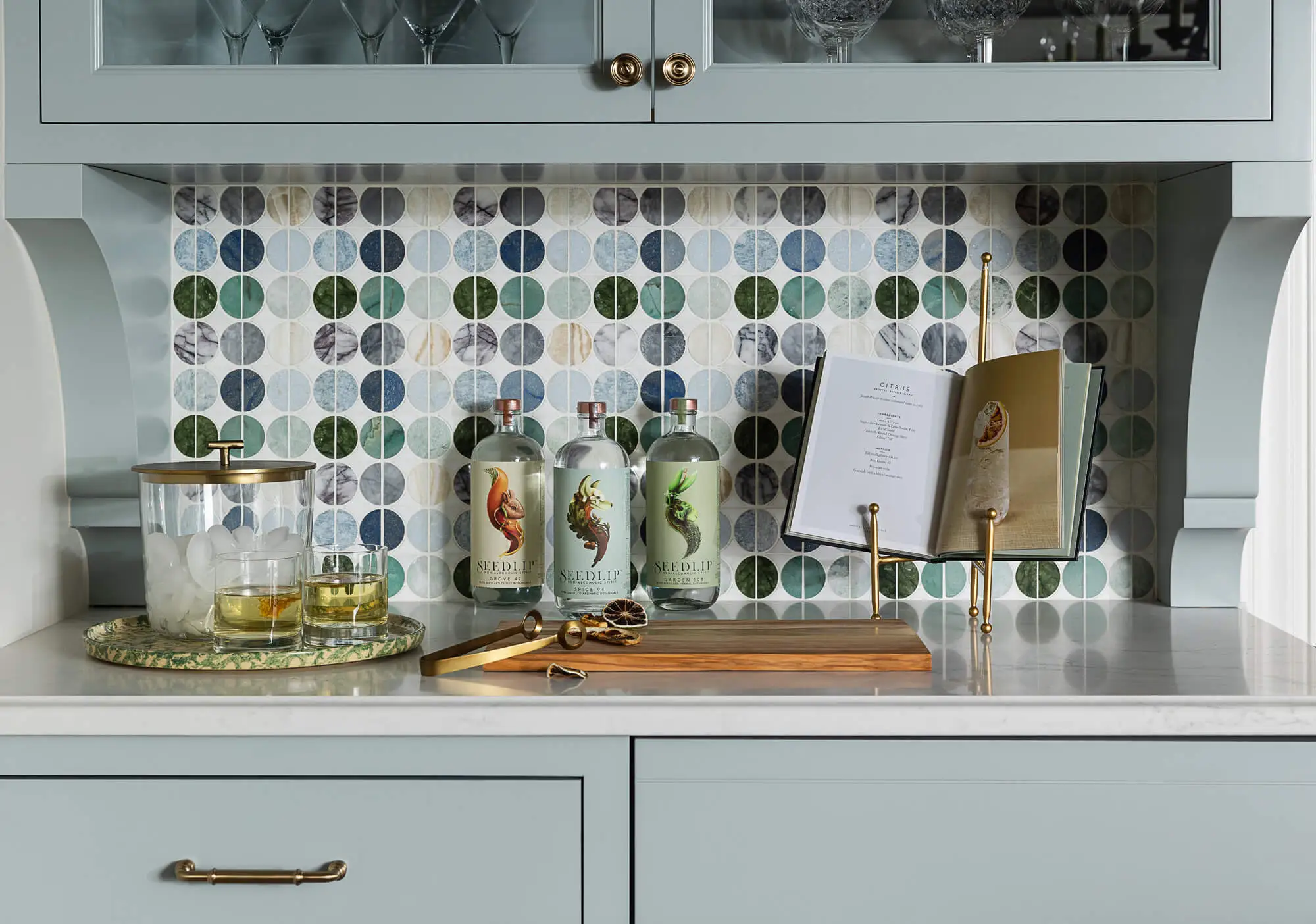 geometric patterned tile backsplash