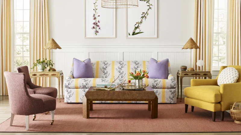pattern sofa in yellow and purple